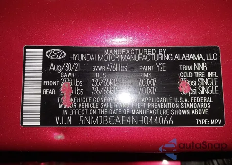 2022 Hyundai Tucson Sel z USA, uszkodzony, nr VIN 5NMJBCAE4NH044066